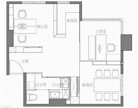 47m2的工业风主题办公空间办公家具布局图 47m2的工业风主题办公空间办公家具布局图