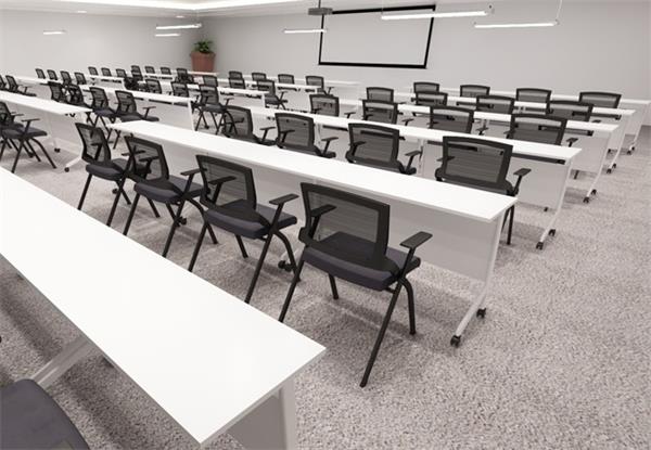 白色板式学生办公折叠带轮多功能员工会议培训条桌椅组合